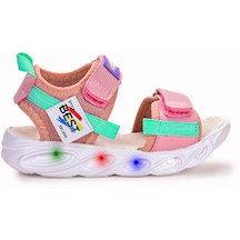 Kiko Kids 100 Işıklı Kız/erkek Çocuk Cırtlı Sandalet Ayakkabı 100 Pudra - Yeşil 001
