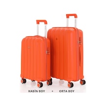 Mçs Bavul Orta Ve Kabin 2li Set Kırılmaz Silikon Valiz V305 Portakal Portakal
