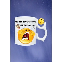 Tatil İstiyorum Ağlayan Emoji Baskılı Smile Emoji Toplu Kupa Bardak Çay Kahve Fincanı Beyaz