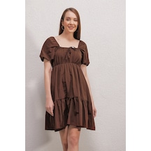 Bigdart 2351 Kloş Poplin Elbise - Kahverengi 001
