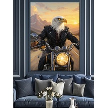 Ahşap Tablo Motosiklet Süren Kartal Adam