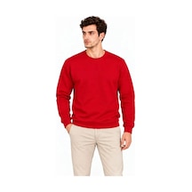 Erkek Bisiklet Yaka İçi Şardonlu 2 İplik Düz Uzun Kollu Regular Fit Sweatshirt - Kırmızı