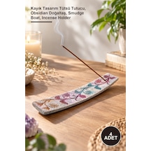 4 Adet Obsidian Taşı Kayık Tütsülük Kayık Tasarım Tütsü Tutucu, Obsidian Doğaltaş, Smudge Boat, Incense Holder