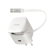 Ttec Smartcharger Gan 65W PD Seyahat Hızlı Şarj Aleti USB-C + Dahili PD 65W 70 CM USB-C Şarj Kablosu