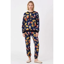Benerly Kadın Bisiklet Yaka Düşük Kol Fitted Örme Pijama Takımı Fonksiyon Çok renkli