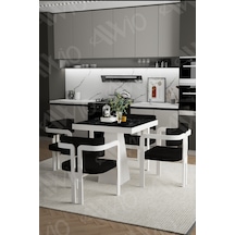 Avvio Demre Bohem Ayak Tokyo Demonte Sandalye 80x80 Yemek Masası Mutfak Masası 4 Kişilik Siyah Mermer