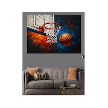 Basketbol Sahası Ve Şahlanan Pota Yağlı Boya Dokulu Kanvas Tablo Canvas Tablosu