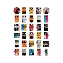 30 Adet Vintage Elektro Gitar Pedalı Sticker Seti - Laptop Gitar Kutusu Kaykay Etiketi Çok Renkli
