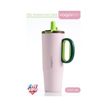Tumbler 1200 Ml Tek Kapak Çift Kullanım Pipetli Rahat İçim Kulplu Paslanmaz Çelik Termosffvgn1114-1200ml Pembe