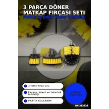 3 Parça Döner Matkap Fırçası Seti - Küvet Duşakabin Araba Tekerlek Koltuk Temizlik Aparatı Bx-313529
