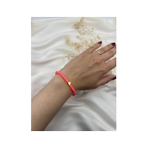 Lunarie Neon Pembe Polimer Kil Disk Boncuklu Gold Kalp Bileklik