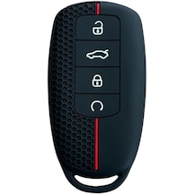 Autohan Keys Lüx Chery Tiggo 8 Pro Smart Uyumlu 3 Buton Anahtar Kılıfı, Kırmızı Çizgili, Petek Desenli, Siyah