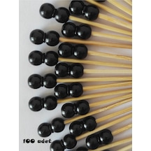 100 Adet Dekoratif Siyah Çift İncili Kokteyl Kürdan 6 Cm - İnci 8 Mm
