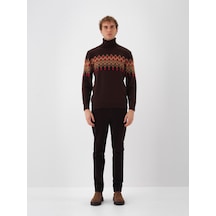 Xint Kahverengi Doğal Yün Dokulu Regular Fit Kazak 801827 Kahve