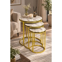 Tablalar Beyaz Mermer / Ayaklar Gold