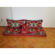 Coton Şark Köşesi Otantik Desenli Minder Takımı Kırmızı