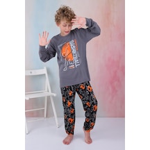 Yeni Sezon Erkek Çocuk Gez Garson Basketball Uzun Kollu Pamuk İnterlok Pijama Takımı 5154-füme Füme