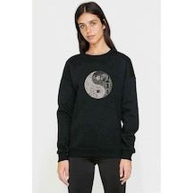 Stranger Things Ying Yang Upside Baskılı Siyah Kadın Sweashirt
