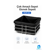 Çok Amaçlı Metal Ekmek Sepeti Kumaş İç Kaplamalı Kare 21x21 Cm Siyah