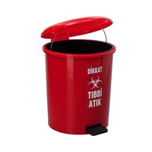 Safell Pedallı Tıbbi Atık Çöp Kovası 40 Lt Kırmızı İç Kovalı