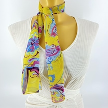 Tedz Collection Paredora Floral Limon Pembe Kısa Fular Çok Renkli