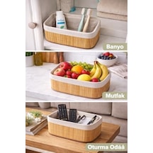 Bambu Meyvelik Sepeti 3 Lü Set Küçük, Orta, Büyük Boy Çıkarılabilir Kumaş Astarlı Doğal Ahşap Dekoratif Tezgah & Masa Üstü Organizer Large 000 Açık Krem