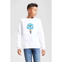 Tshirthane Gumball Gumball Baskılı Unisex Çocuk Beyaz Sweatshirt Beyaz