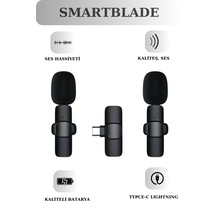Smartblade K9 Kablosuz Yaka Mikrofonu Lightning 2'li Mini Mikrofn