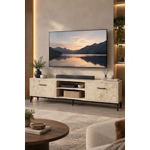 Sulorahome Ekru Traverten Desenli Suntalam Tv Sehpası 160x35 Cm