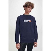 Dirt 4 Baskılı Indigo Mavi Lacivert Erkek Örme Sweatshirt