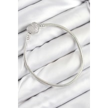 Pirinç Charm Zirkon Taşlı Kalp Model Gümüş Renk Kadın Bileklik Çok Renkli