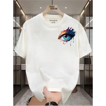 Tarzsokak Unisex Kod 17 Eyelash Desen T-shirt Beyaz
