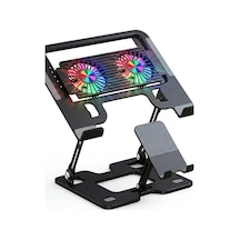 Çift Fanlı Rgb Işıklı Ayarlanabilir Katlanabilir Laptop Standı Ve Soğutucu Ergonomik Alüminyum Notebook Standı