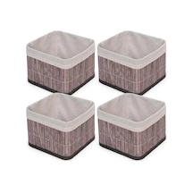 Deconox Bambu Çok Amaçlı Saklama Kutusu Düzenleyici Kare Organizer, Dekoratif Bambu Düzenleyici Gri 20x20x13cm 4 Adet Açık Bej