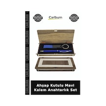 Ahşap Kutulu Mavi Kalem Anahtarlık Set Plaket Kutlama Personel Diğer
