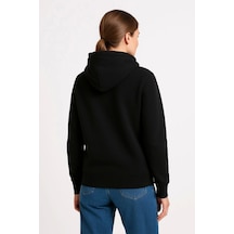 Kadın Sokak Stili Siyah Üç İplik Kapüşonlu Kanguru Çepli Hoodie S