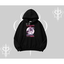Kapşonlu Sweatshirt Kawaii Cyberpunk Kız Japon Stil Baskı Siyah