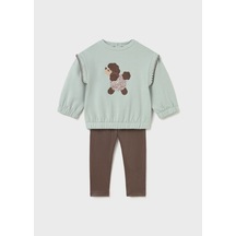 Mayoral Kız Bebek Baskılı Sweatshirt Tayt Takım Kahverengi 2707