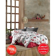 Geyik Desenli Yılbaşı Nevresim Takımı Beyaz 180x200 Beyaz
