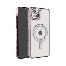 İphone 15 Kılıf Joke Simli Magneticsafe Kılıf - Derin Mor Çok Renkli