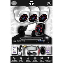 Turkno 4 Kameralı Pania 3 İç Kamera Set 100 GB HDD Full HD Gece Görüşlü Güvenlik Kamerası Sistemi