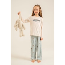 Arnetta 3734 Uzun Kol %100 Pamuk Kız Çocuk Pijama Takımı Krem
