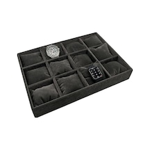 Yerli Üretim Süet Kumaş Füme Renk 34/24 Cm Yastıklı Çekmece Içi Yastıklı Saat Ve Takı Kutusu Çok Renkli