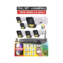 6 Kameralı 5mp Lensli Fullhd 1080p Renkli Gece Görüşlü Güvenlik Kamerası Seti 9 Led - Nohdd