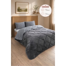 Premium Çift Taraflı Wellsoft Yorgan Seti Battal Boy 215x235 Cm 2 Adet Yastık Kılıflı Antrasit