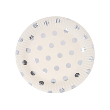 Varak Baskılı. Gümüş Puanlı Karton Tabak. 23 CM - 8 Adet