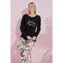 Siyah İnci Pamuklu Örme Pijama Takım 24240183 Siyah