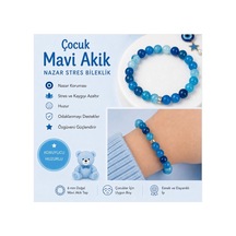 Mavi Akik Çocuk Doğal Taş Bileklik 8 Mm 15 Cm Odaklanma Ve Dinginlik Destekli Çocuk Takı Mavi Mavi