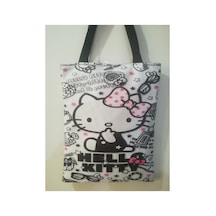 Owl Bag Hello Kitty Desenli Tasarım Kumaş Omuz Çantası Gri