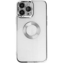 Apple Uyumlu  iPhone 12 Pro Max Yanları Renkli Lens Korumalı Logo Gösteren Şeffaf Luxury Silikon Kılıf - Gold